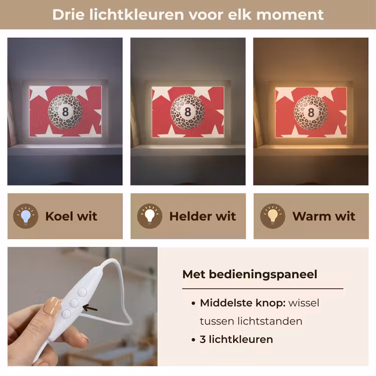 Lightbox - Wandlamp - Spel - Dierenprint - Nummer 8 - Modern - Rood — 7