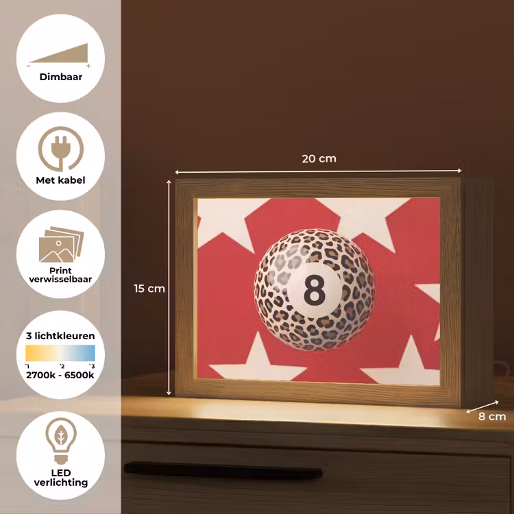 Lightbox - Wandlamp - Spel - Dierenprint - Nummer 8 - Modern - Rood — 9
