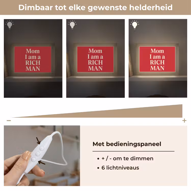 Lightbox - Wandlamp - Tekst - Rijkdom - Motivatie - Rood - Modern — 8