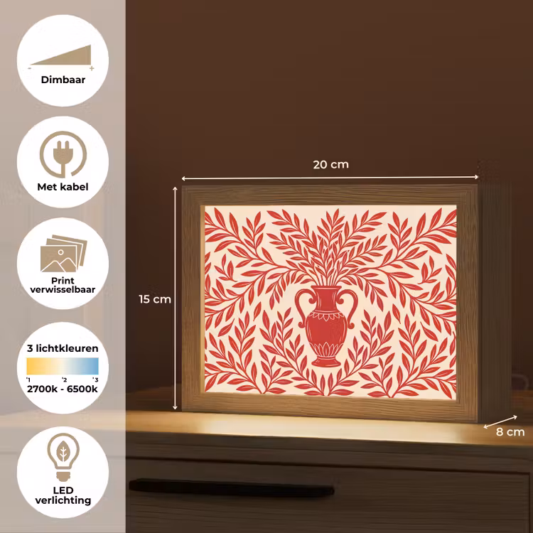 Lightbox - Wandlamp - Vaas - Planten - Decoratie - Abstract - Rood — 9