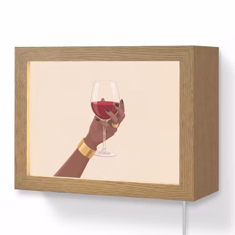 Lightbox - Wandlamp - Vrouw - Wijn - Glas - Illustratie - Rood — 1