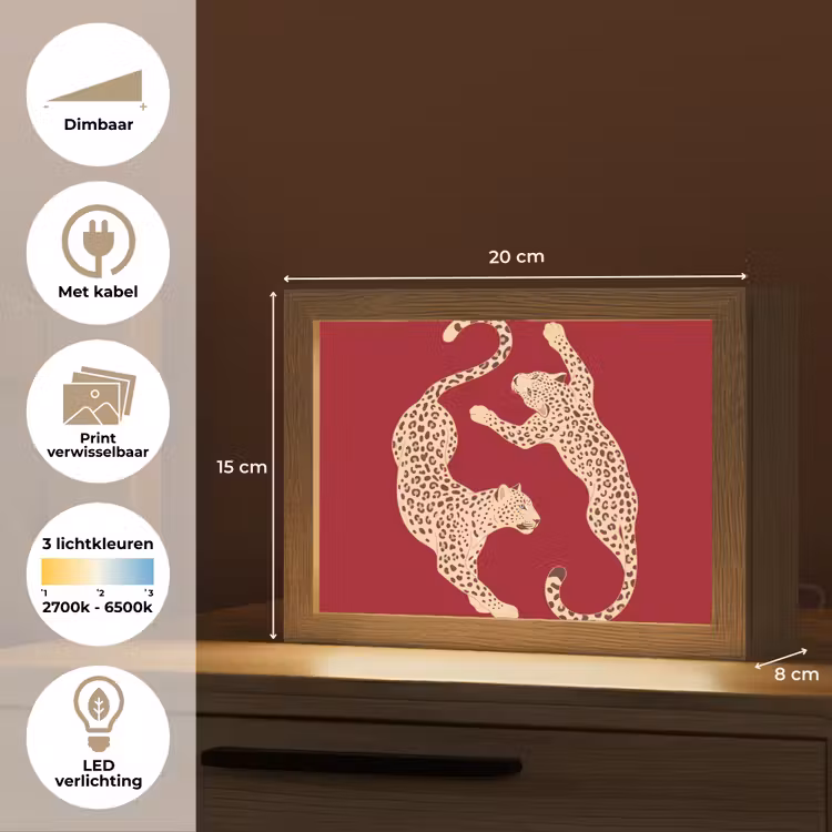 Lightbox - Wandlamp - Dieren - Luipaard - Abstract - Rood - Modern — 9