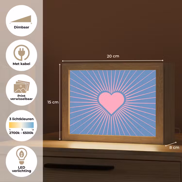 Lightbox - Wandlamp - Hart - Stralen - Liefde - Modern - Roze — 9