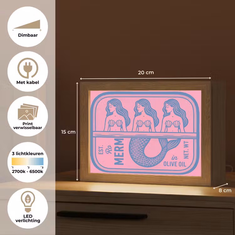 Lightbox - Wandlamp - Meermin - Sardineblik - Illustratie - Roze - Retro — 9