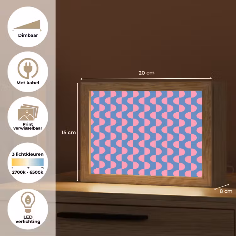 Lightbox - Wandlamp - Patroon - Halve cirkels - Abstract - Modern - Roze - Blauw — 9