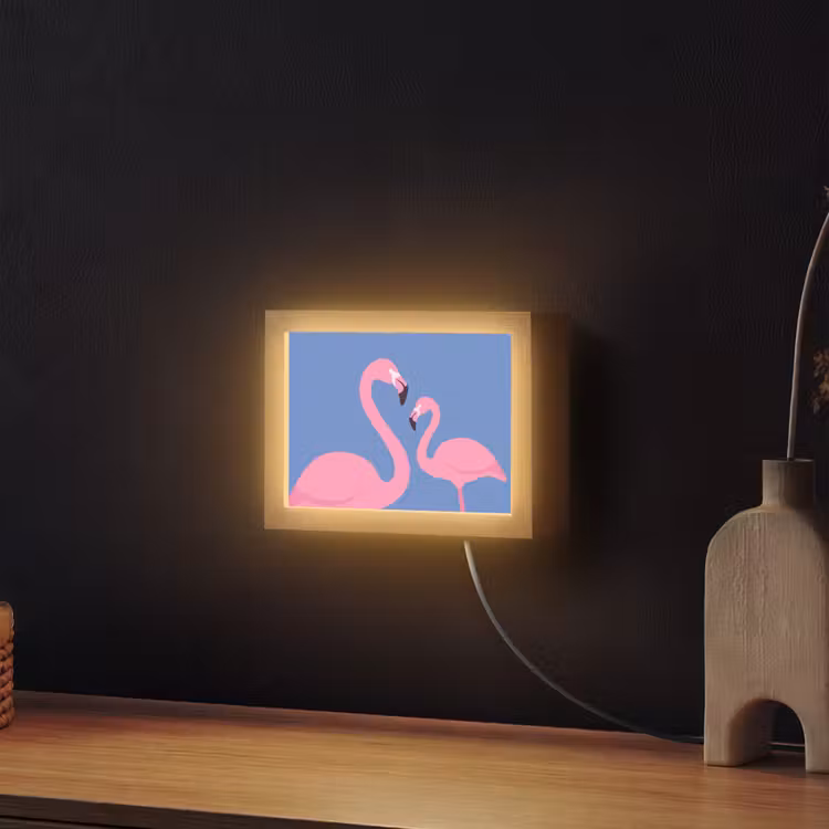 Lightbox - Wandlamp - Vogel - Paar - Dieren - Modern - Roze — 2