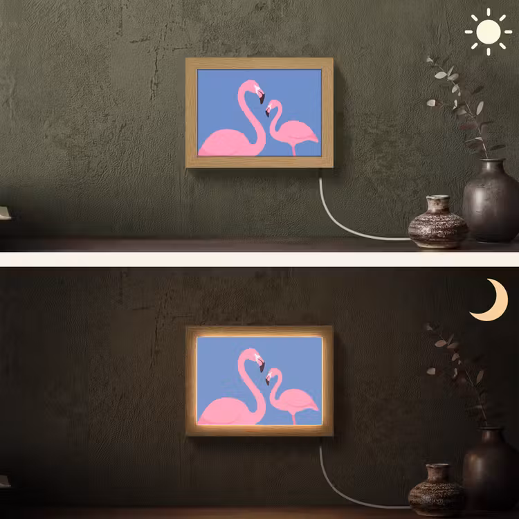Lightbox - Wandlamp - Vogel - Paar - Dieren - Modern - Roze — 3