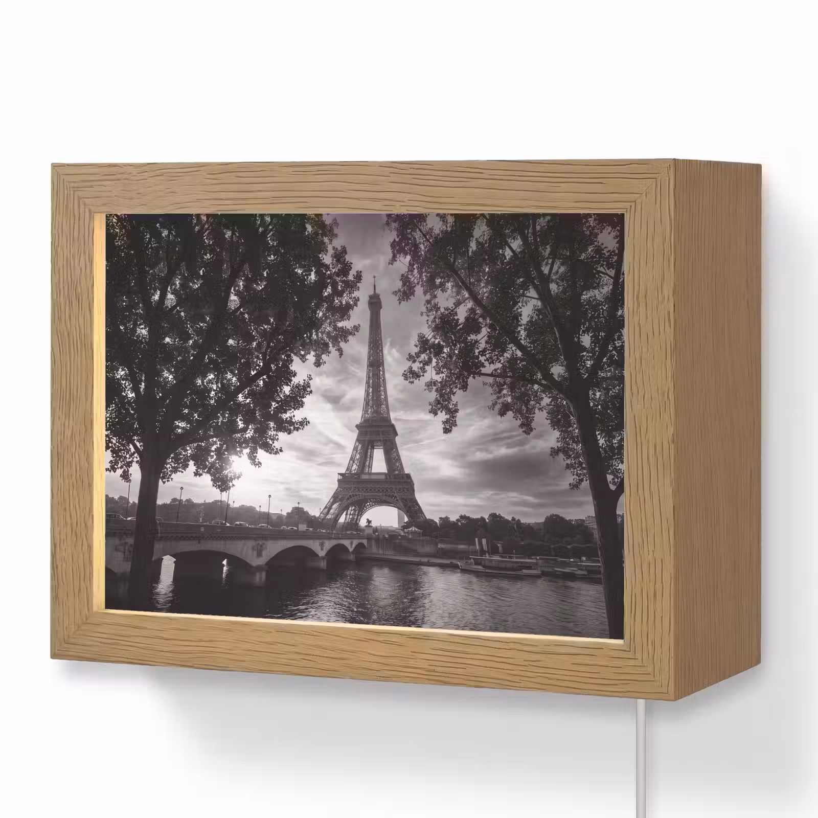 Lightbox - Wandlamp - Eiffeltoren - Parijs - Rivier - Architectuur - Zwart-wit — 1