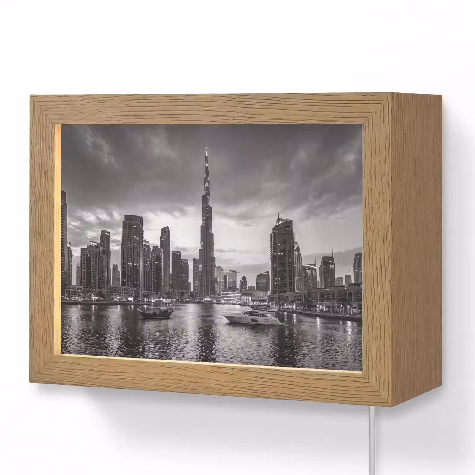 Lightbox - Wandlamp - Stad - Skyline - Architectuur - Avond - Zwart-wit — 1