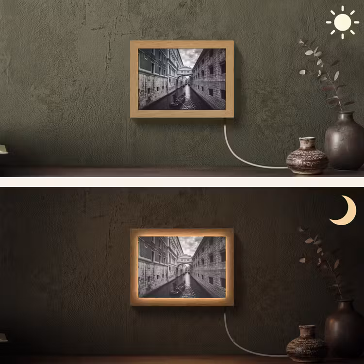 Lightbox - Wandlamp - Boot - Waterweg - Stad - Zwart-wit - Architectuur — 3
