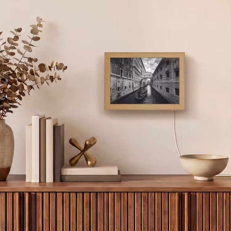 Lightbox - Wandlamp - Boot - Waterweg - Stad - Zwart-wit - Architectuur — 4
