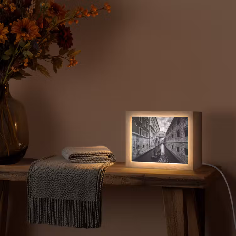 Lightbox - Wandlamp - Boot - Waterweg - Stad - Zwart-wit - Architectuur — 5