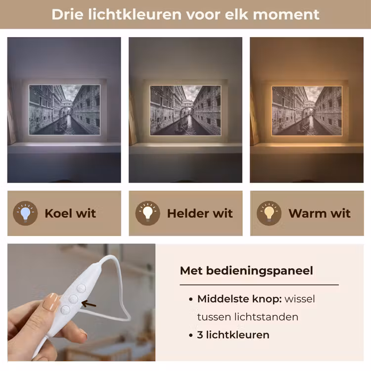 Lightbox - Wandlamp - Boot - Waterweg - Stad - Zwart-wit - Architectuur — 7