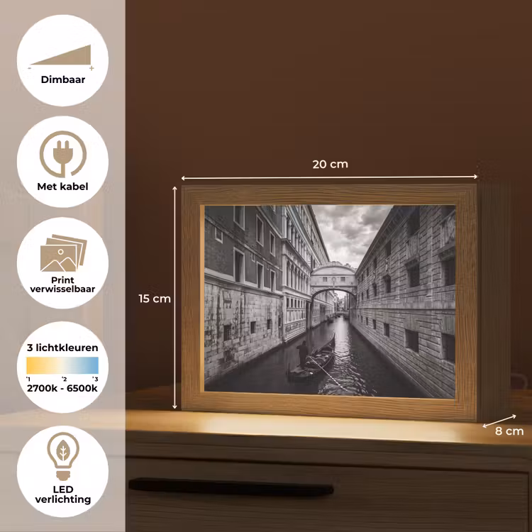 Lightbox - Wandlamp - Boot - Waterweg - Stad - Zwart-wit - Architectuur — 9