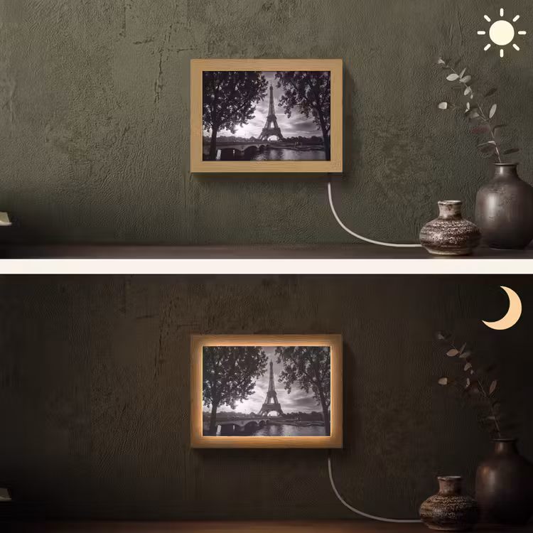 Lightbox - Wandlamp - Eiffeltoren - Parijs - Rivier - Architectuur - Zwart-wit — 3