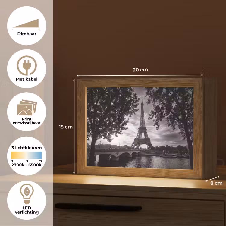 Lightbox - Wandlamp - Eiffeltoren - Parijs - Rivier - Architectuur - Zwart-wit — 9