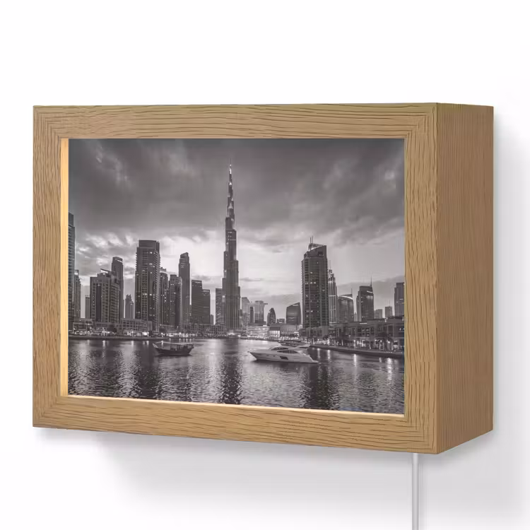 Lightbox - Wandlamp - Stad - Skyline - Architectuur - Avond - Zwart-wit — 1