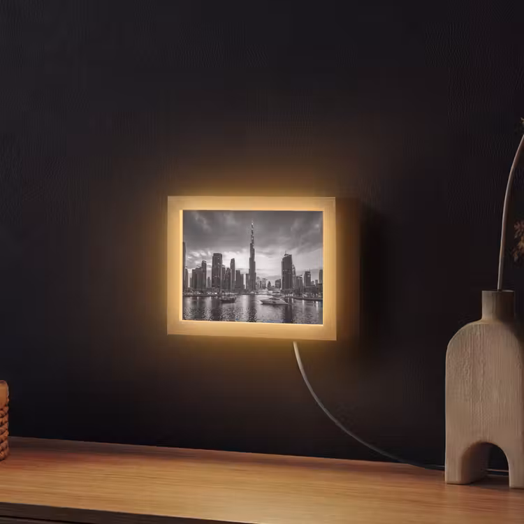 Lightbox - Wandlamp - Stad - Skyline - Architectuur - Avond - Zwart-wit — 2