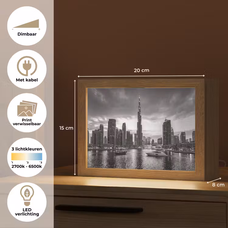Lightbox - Wandlamp - Stad - Skyline - Architectuur - Avond - Zwart-wit — 9