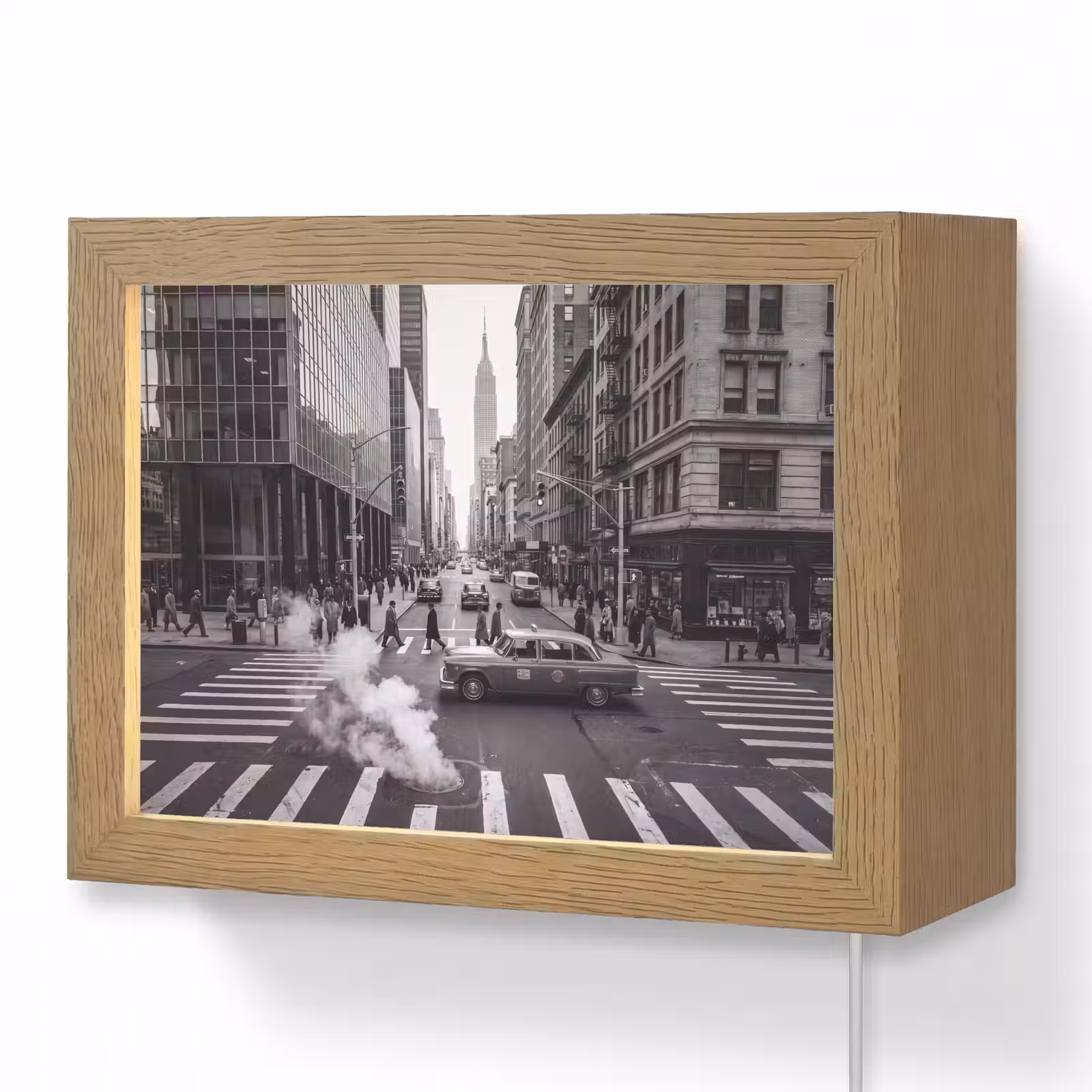 Lightbox - Wandlamp - Stad - Straat - Gebouwen - Verkeer - Zwart-wit — 1