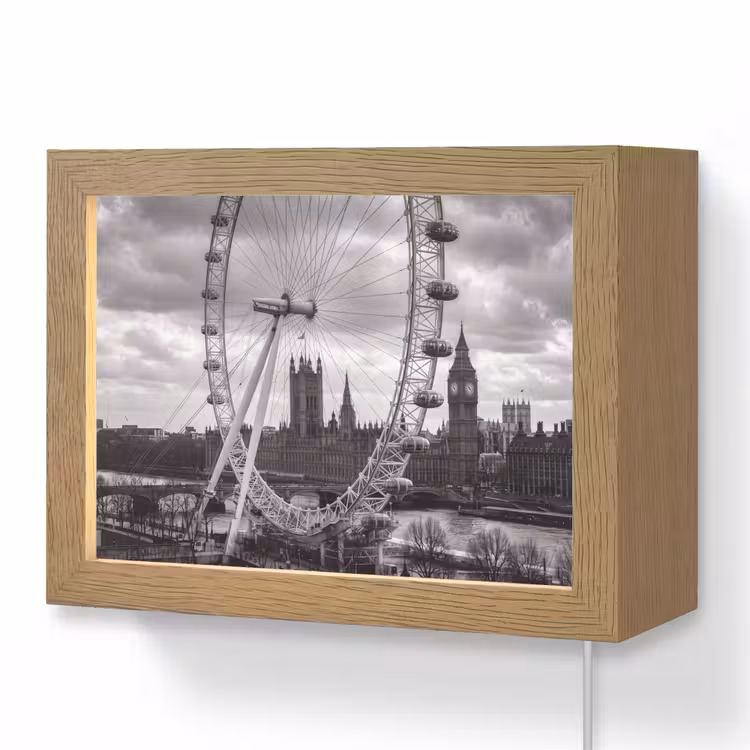 Lightbox - Wandlamp - Reuzenrad - Klokkentoren - Architectuur - Zwart-wit - Stad — 1