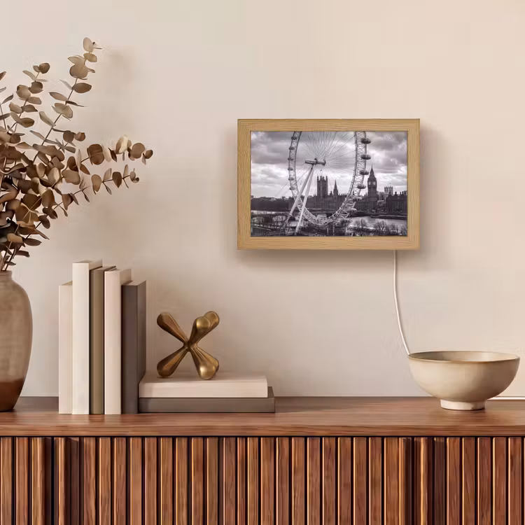 Lightbox - Wandlamp - Reuzenrad - Klokkentoren - Architectuur - Zwart-wit - Stad — 4