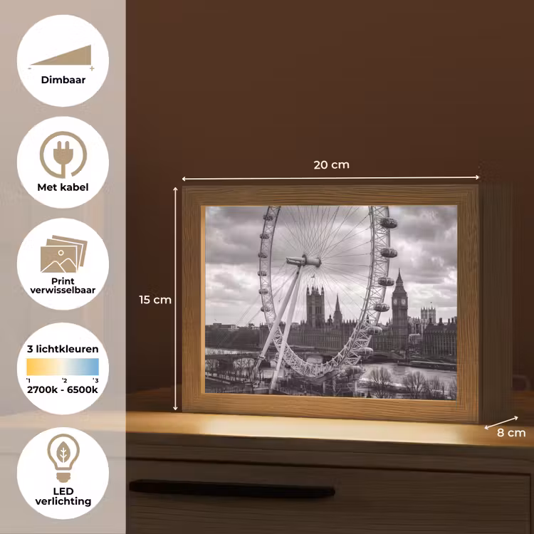 Lightbox - Wandlamp - Reuzenrad - Klokkentoren - Architectuur - Zwart-wit - Stad — 9