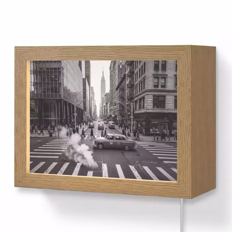 Lightbox - Wandlamp - Stad - Straat - Gebouwen - Verkeer - Zwart-wit — 1