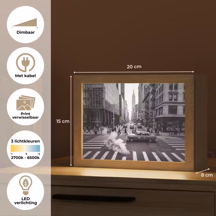 Lightbox - Wandlamp - Stad - Straat - Gebouwen - Verkeer - Zwart-wit — 9