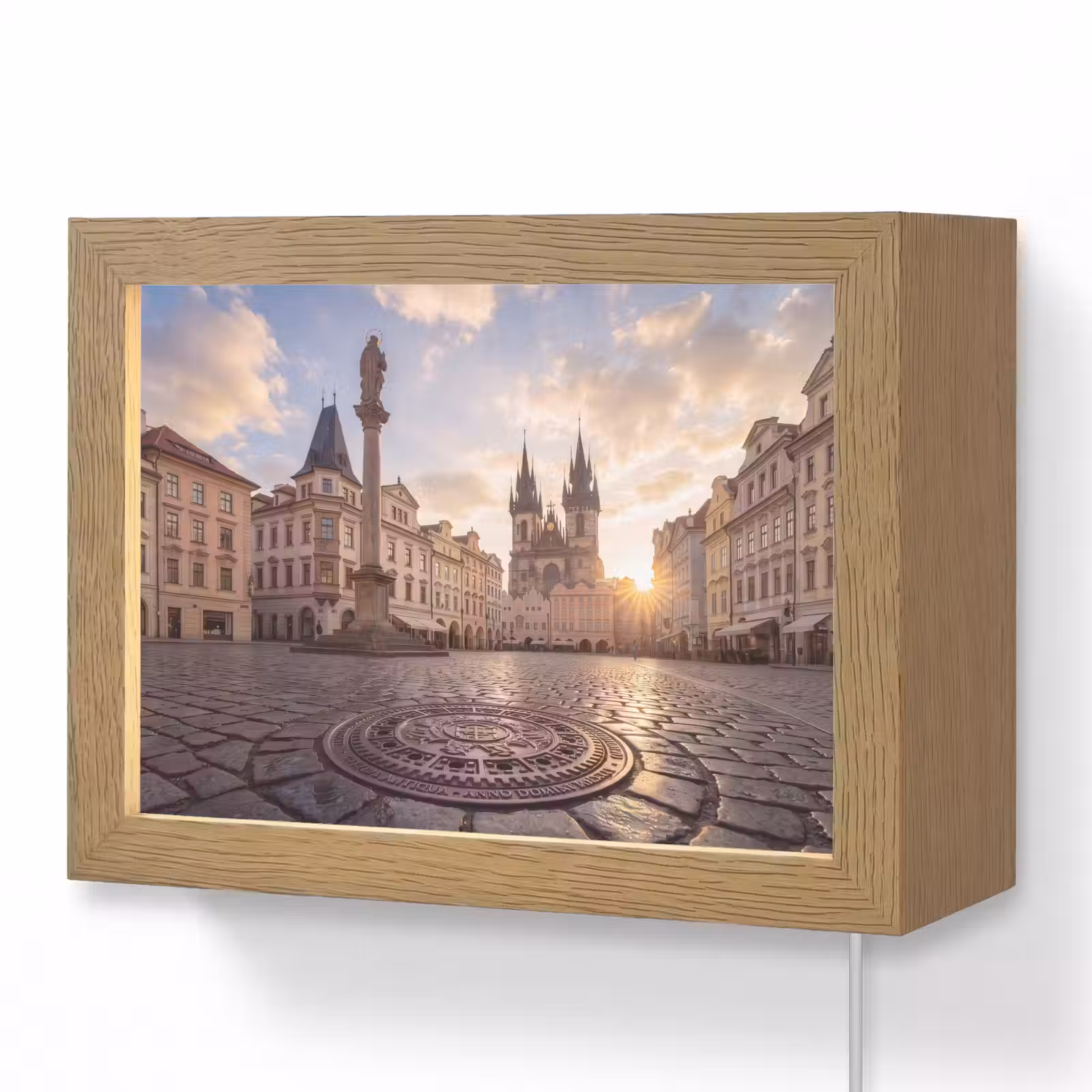 Lightbox - Wandlamp - Stad - Praag - Ochtend - Architectuur - Goud — 1