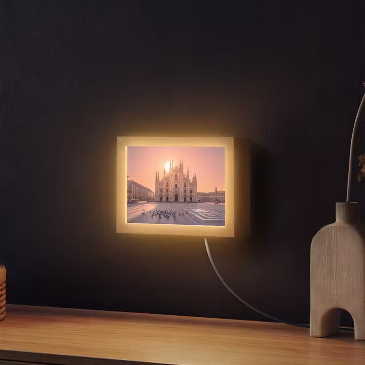 Lightbox - Wandlamp - Architectuur - Milaan - Plein - Zonsopgang - Oranje — 2