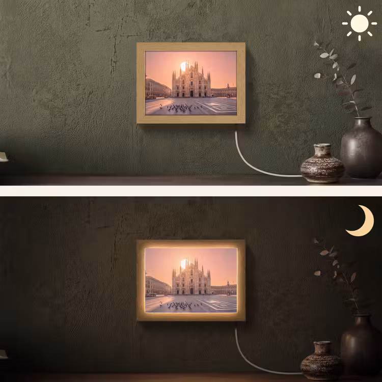 Lightbox - Wandlamp - Architectuur - Milaan - Plein - Zonsopgang - Oranje — 3