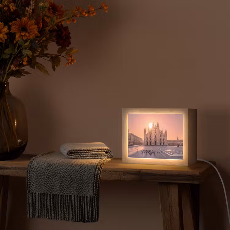 Lightbox - Wandlamp - Architectuur - Milaan - Plein - Zonsopgang - Oranje — 5
