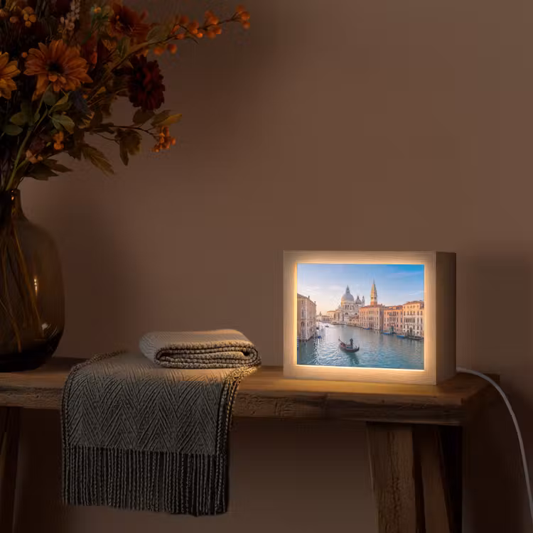 Lightbox - Wandlamp - Gondel - Venetië - Kanaal - Stadsgezicht - Avondlicht — 5
