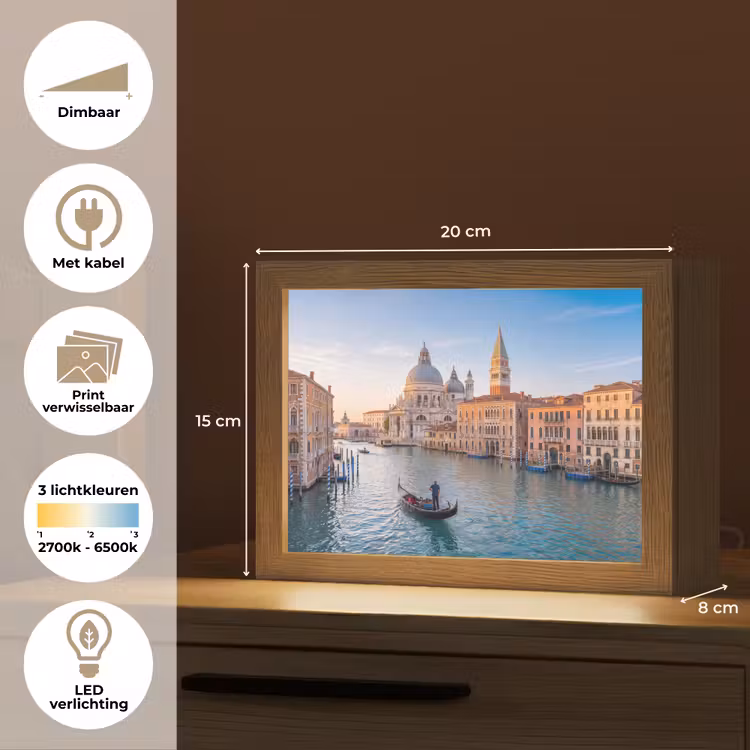 Lightbox - Wandlamp - Gondel - Venetië - Kanaal - Stadsgezicht - Avondlicht — 9