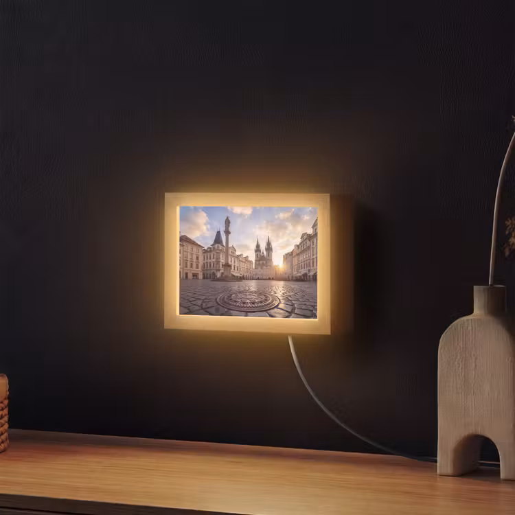 Lightbox - Wandlamp - Stad - Praag - Ochtend - Architectuur - Goud — 2