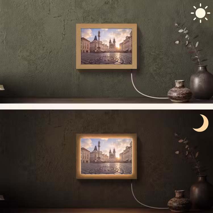Lightbox - Wandlamp - Stad - Praag - Ochtend - Architectuur - Goud — 3