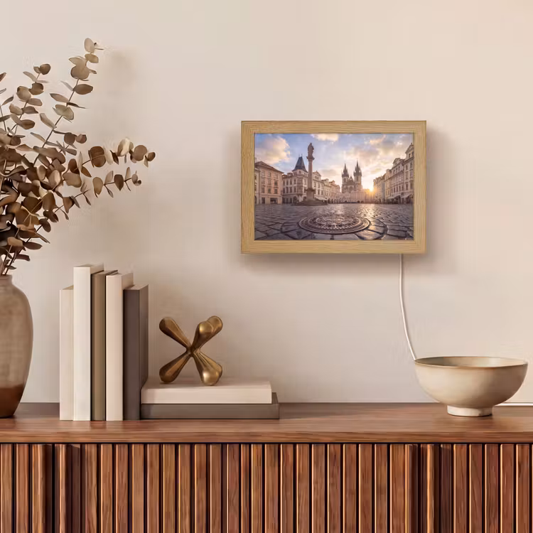 Lightbox - Wandlamp - Stad - Praag - Ochtend - Architectuur - Goud — 4