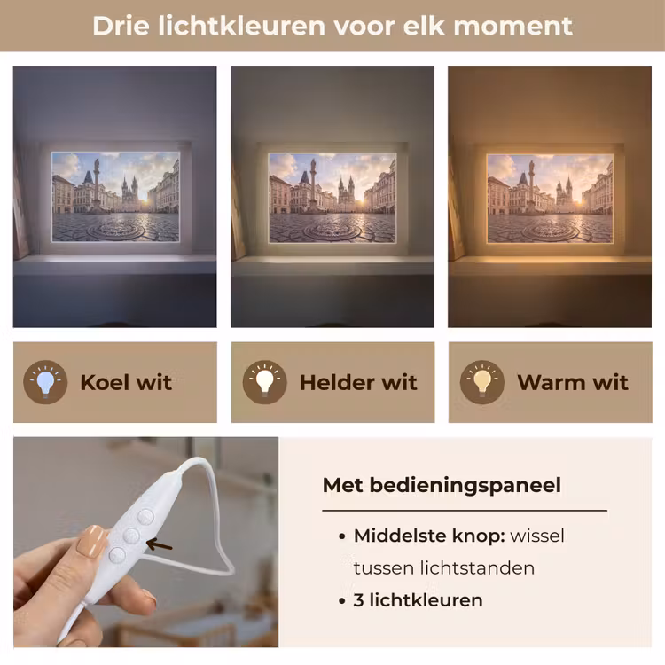 Lightbox - Wandlamp - Stad - Praag - Ochtend - Architectuur - Goud — 7