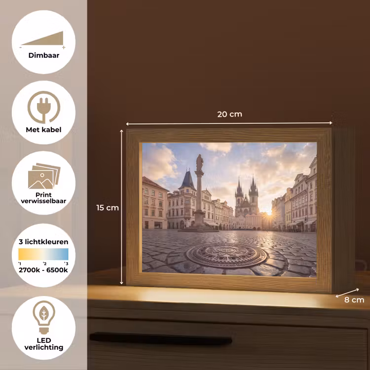 Lightbox - Wandlamp - Stad - Praag - Ochtend - Architectuur - Goud — 9