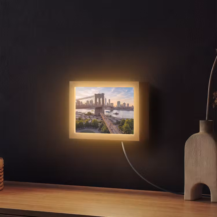 Lightbox - Wandlamp - Brug - Rivier - Stad - Zonsondergang - Architectuur — 2