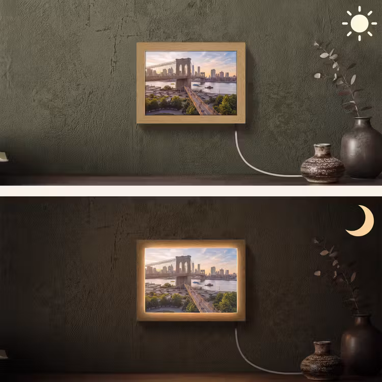 Lightbox - Wandlamp - Brug - Rivier - Stad - Zonsondergang - Architectuur — 3