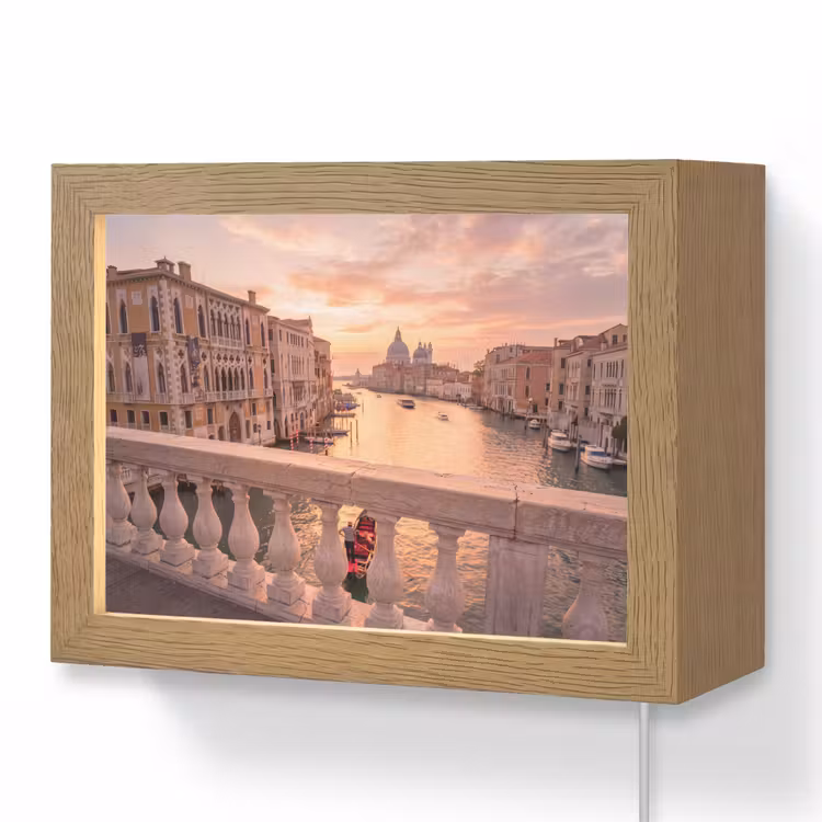 Lightbox - Wandlamp - Stad - Venetië - Kanaal - Zonsopgang - Architectuur - Goud — 1