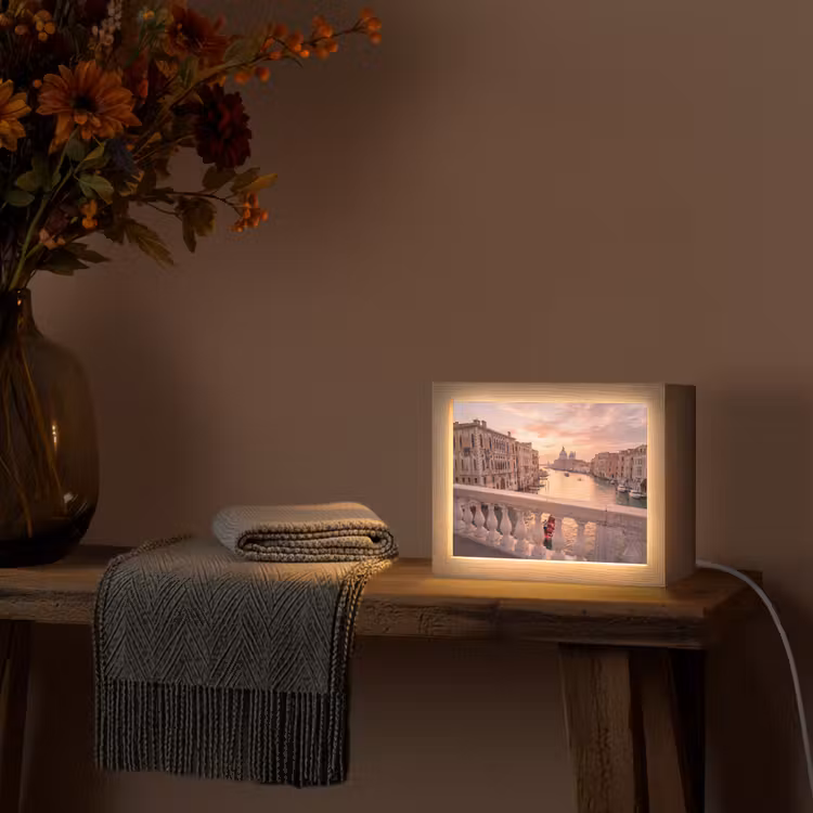Lightbox - Wandlamp - Stad - Venetië - Kanaal - Zonsopgang - Architectuur - Goud — 5