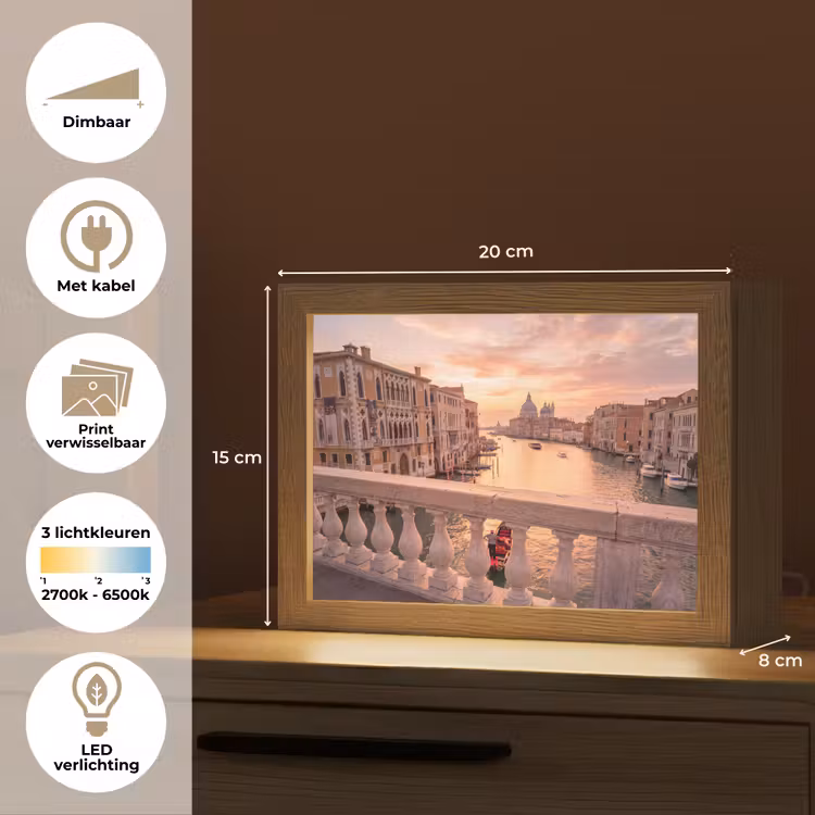 Lightbox - Wandlamp - Stad - Venetië - Kanaal - Zonsopgang - Architectuur - Goud — 9