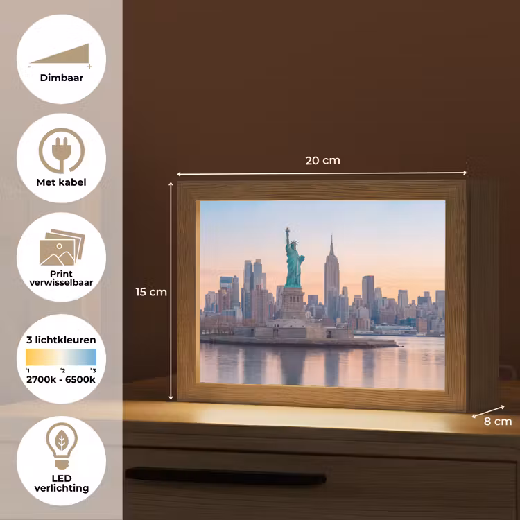 Lightbox - Wandlamp - Vrijheidsbeeld - New York - Zonsopgang - Stad - Architectuur — 9