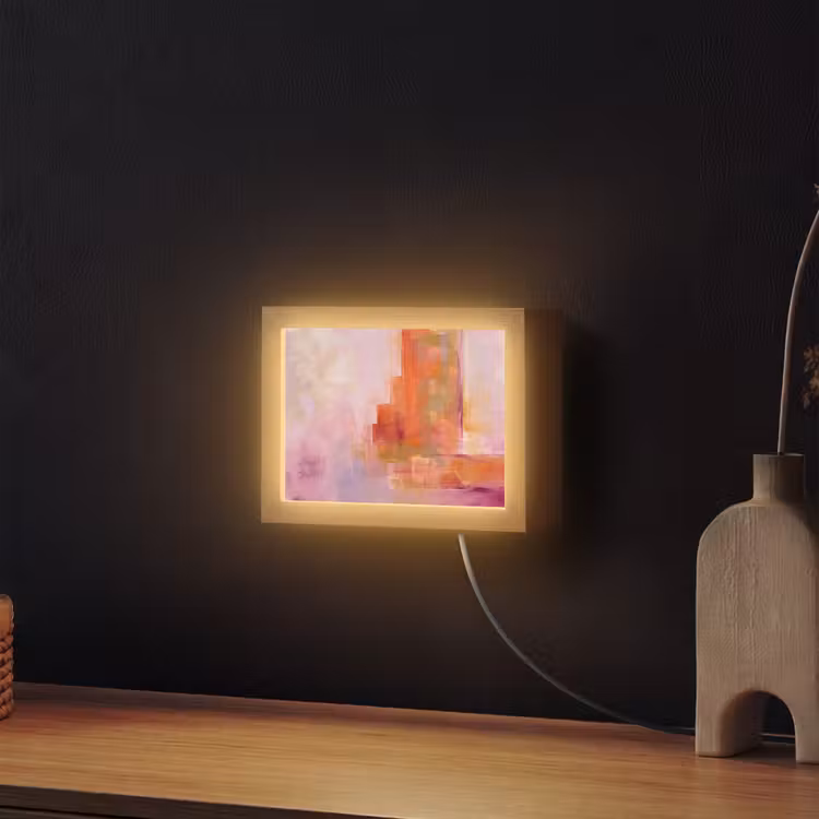 Lightbox - Wandlamp - Abstract - Borstelstreken - Kunst - Paars - Goud — 2