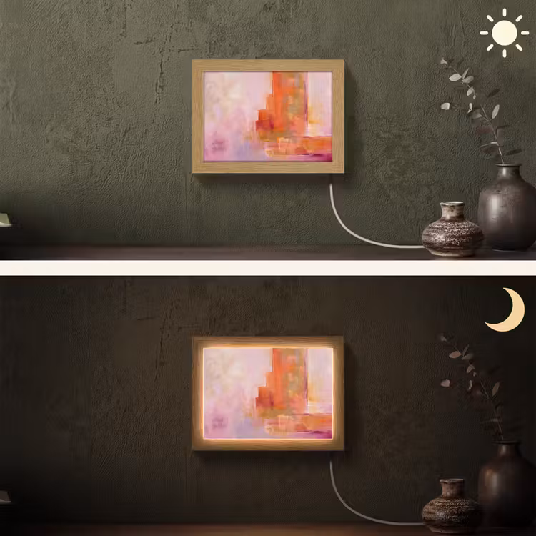 Lightbox - Wandlamp - Abstract - Borstelstreken - Kunst - Paars - Goud — 3