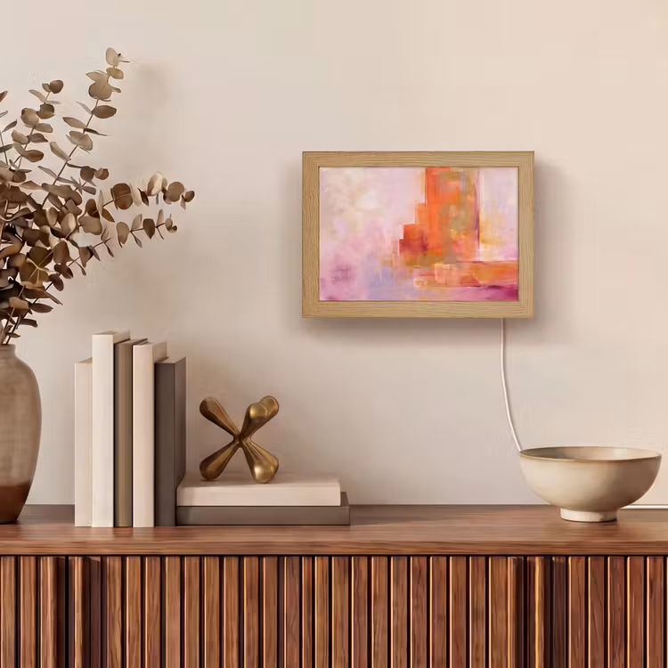 Lightbox - Wandlamp - Abstract - Borstelstreken - Kunst - Paars - Goud — 4