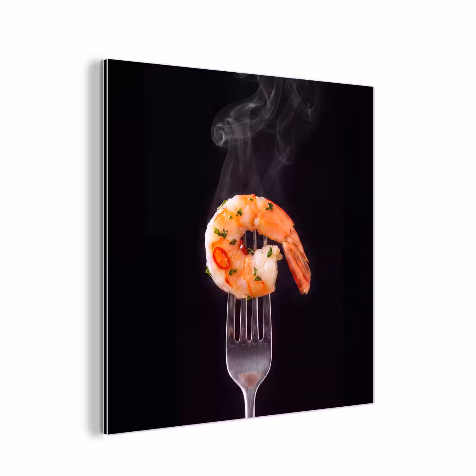 Aluminium schilderij - Eten - Garnaal - Vork — 1
